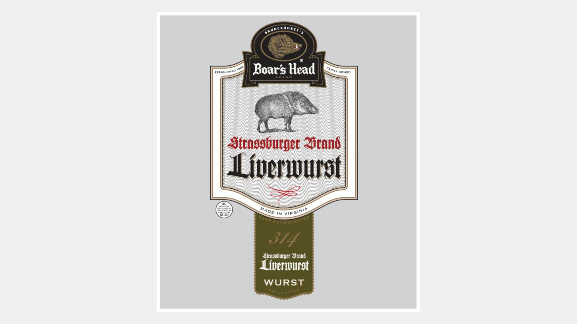 Etiqueta Boar's Head Strassburger Brand Liverwurst del retiro FSIS 023-2024