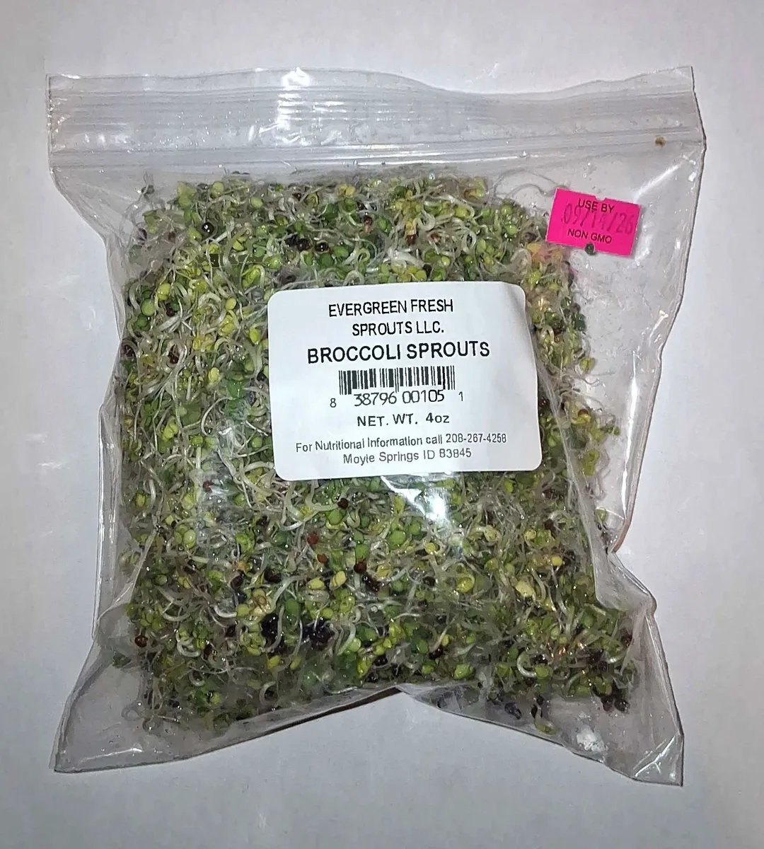 Broccoli Sprouts, clear plastic 4 oz zip lock bag