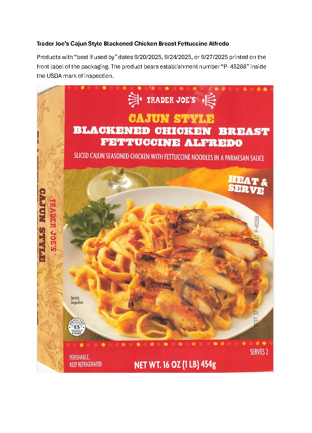 Trader Joe's Pollo Cajún a la Parrilla con Fettuccine Alfredo